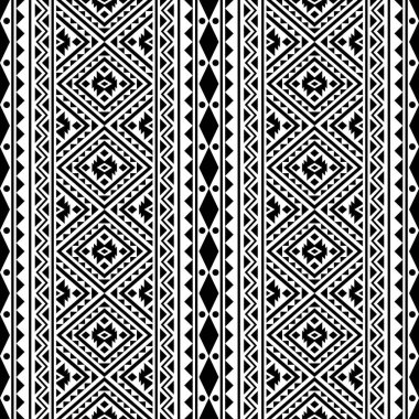 Siyah beyaz renkte kusursuz etnik desen dikey tasarım