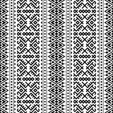 Siyah beyaz renkte pürüzsüz etnik desen tasarımı