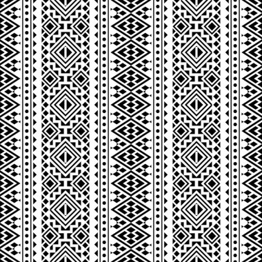 Siyah beyaz renkte pürüzsüz etnik desen tasarımı
