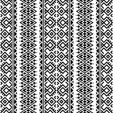 Siyah beyaz renkte pürüzsüz etnik desen tasarımı
