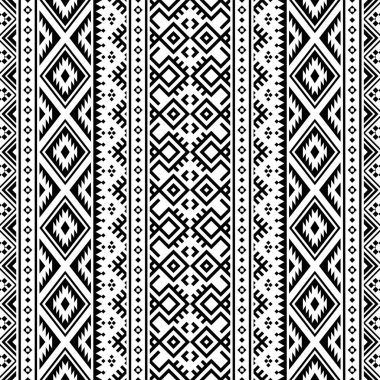 Siyah beyaz renkte pürüzsüz etnik desen tasarımı