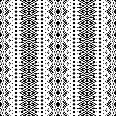 Siyah beyaz renkte pürüzsüz etnik desen tasarımı