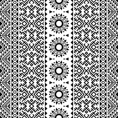 İkat Aztek etnik desensiz siyah beyaz desenli. Etnik İllüstrasyon vektörü.