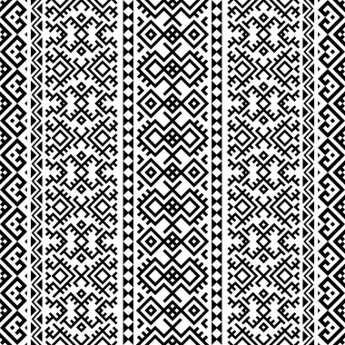 İkat Aztek etnik desensiz siyah beyaz desenli. Etnik İllüstrasyon vektörü.