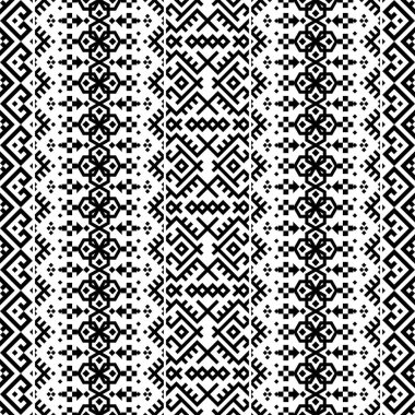 İkat Aztek etnik desensiz siyah beyaz desenli. Etnik İllüstrasyon vektörü.