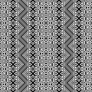 İkat Aztek etnik desensiz siyah beyaz desenli. Etnik İllüstrasyon vektörü.
