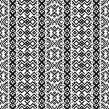 İkat Aztek etnik desensiz siyah beyaz desenli. Etnik İllüstrasyon vektörü.