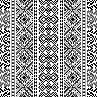 İkat Aztek etnik desensiz siyah beyaz desenli. Etnik İllüstrasyon vektörü.