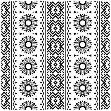 Siyah ve beyaz kabile tasarımlı kusursuz Etnik Desen Çizim vektörü