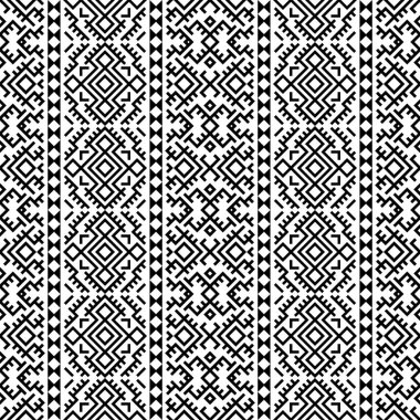 Siyah ve beyaz kabile tasarımlı kusursuz Etnik Desen Çizim vektörü
