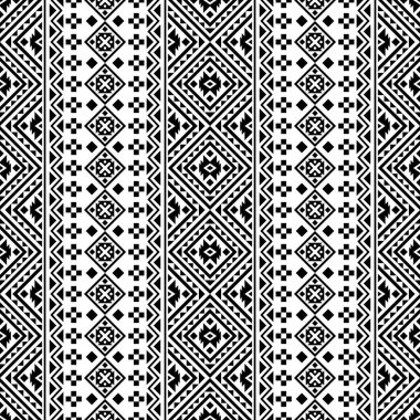 Siyah ve beyaz kabile tasarımlı kusursuz Etnik Desen Çizim vektörü