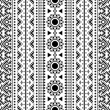 Siyah ve beyaz kabile tasarımlı kusursuz Etnik Desen Çizim vektörü