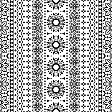 Siyah ve beyaz kabile tasarımlı kusursuz Etnik Desen Çizim vektörü
