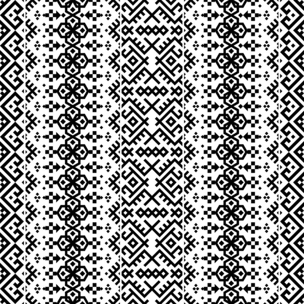 黒と白の色でイカットAztec民族シームレスパターンデザイン 民族イラストベクトル — ストックベクタ