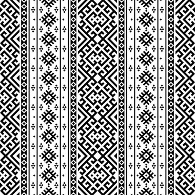 Siyah ve beyaz kabile tasarımlı kusursuz Etnik Desen Çizim vektörü