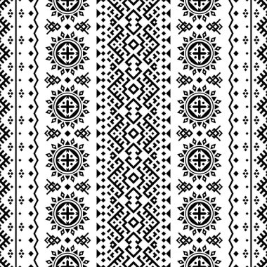 Siyah ve beyaz renklerde kusursuz etnik model vektörü