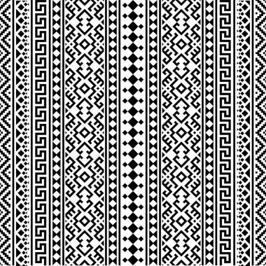 Siyah ve beyaz kabile tasarımlı kusursuz Etnik Desen Çizim vektörü