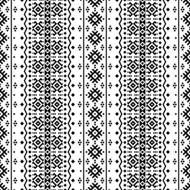 Siyah ve beyaz renklerde kusursuz etnik model vektörü