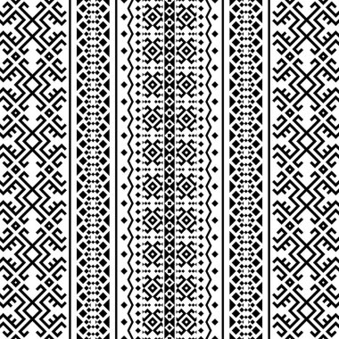Siyah ve beyaz renklerde kusursuz etnik model vektörü
