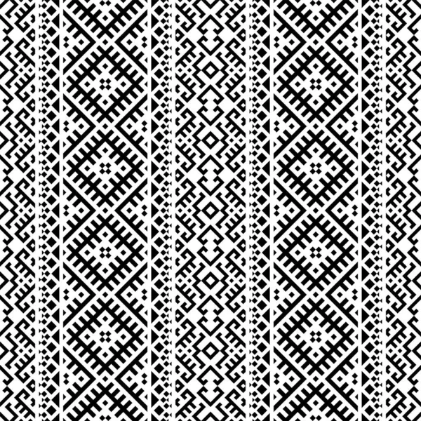 Naadloos Ethisch Patroon Horizontaal Motief Stripe Tribal Patroon Zwart Witte — Stockvector