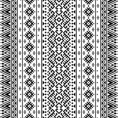 Siyah ve beyaz kabile tasarımlı kusursuz Etnik Desen Çizim vektörü
