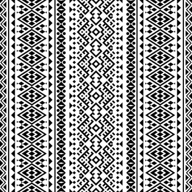 Siyah ve beyaz kabile tasarımlı kusursuz Etnik Desen Çizim vektörü
