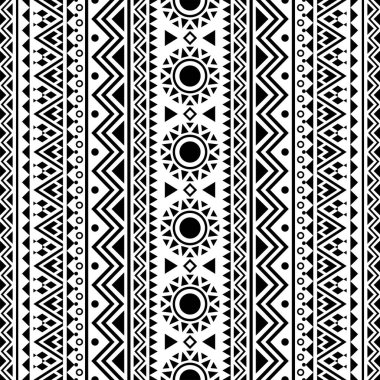 Siyah ve beyaz kabile tasarımlı kusursuz Etnik Desen Çizim vektörü