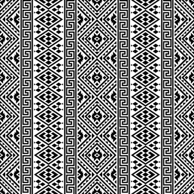 Ikat Aztek etnik desensiz siyah beyaz desen tasarımı
