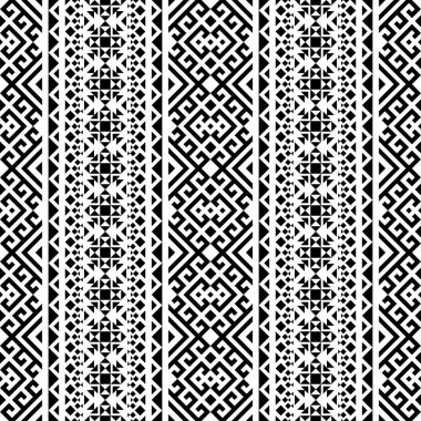 Ikat Aztek etnik desensiz siyah beyaz desen tasarımı