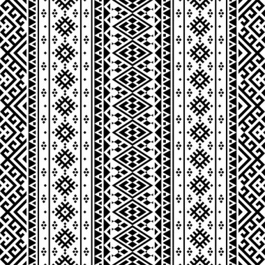 Siyah ve beyaz kabile tasarımlı kusursuz Etnik Desen Çizim vektörü