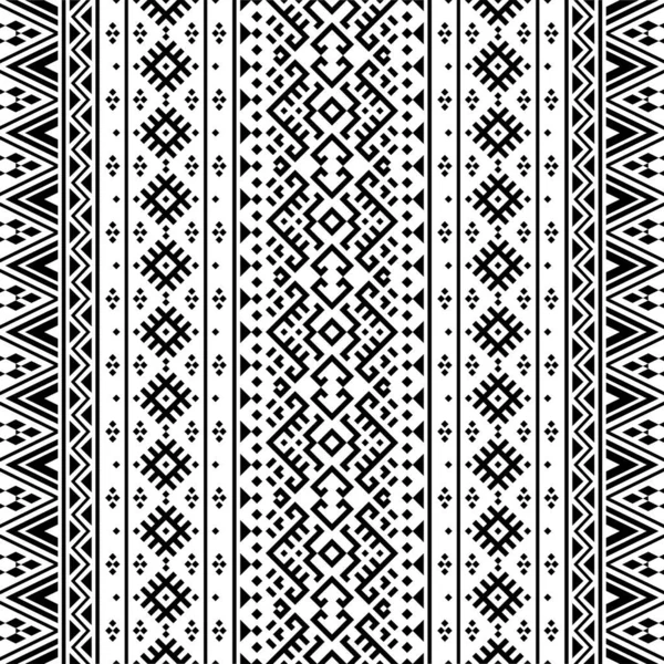 Безшовний Етнічний Візерунок Ілюстрація Вектор Племінним Дизайном Чорно Білому Кольорі — стоковий вектор