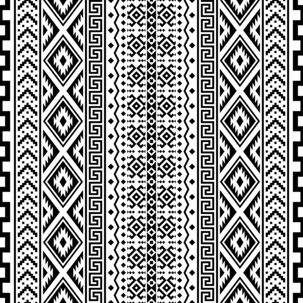 Ikat Aztec Этнической Бесшовной Дизайн Шаблона Черно Белый Цвет — стоковый вектор