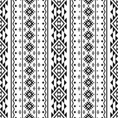 Geleneksel Aztek pürüzsüz etnik model desen tasarım vektörü siyah beyaz renkte