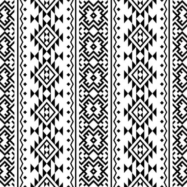 Geleneksel Aztek pürüzsüz etnik model desen tasarım vektörü siyah beyaz renkte