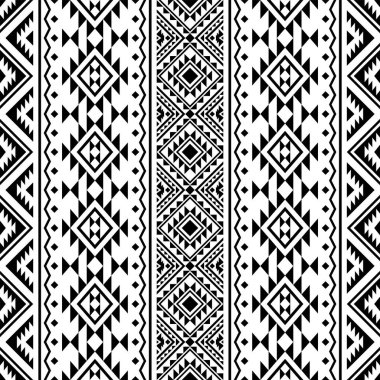 Geleneksel Aztek pürüzsüz etnik model desen tasarım vektörü siyah beyaz renkte