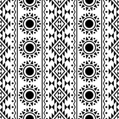 Geleneksel Aztek pürüzsüz etnik model desen tasarım vektörü siyah beyaz renkte