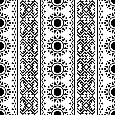 Geleneksel Aztek pürüzsüz etnik model desen tasarım vektörü siyah beyaz renkte