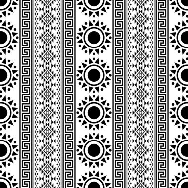 Kusursuz etnik desen arka plan tasarım vektörü siyah beyaz renkte