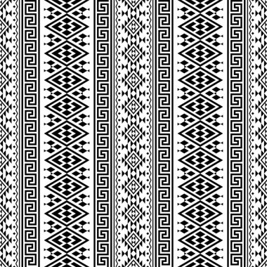 Kusursuz etnik desen arka plan tasarım vektörü siyah beyaz renkte