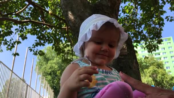 Criança Pequena Bebê Menina Maravilha Playground Criança Olha Para Rastejar — Vídeo de Stock