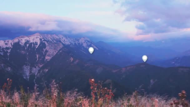 Conceito Viajar Montanhas Com Picos Analisados Digitalmente Por Inteligência Artificial — Vídeo de Stock