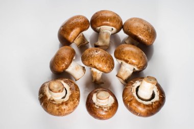 Taze kahverengi champignon yığını üzerinde izole beyaz arka plan mantar