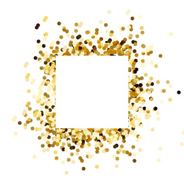 Altın payetler çerçeve beyaz arka plan üzerinde izole. Altın konfeti.