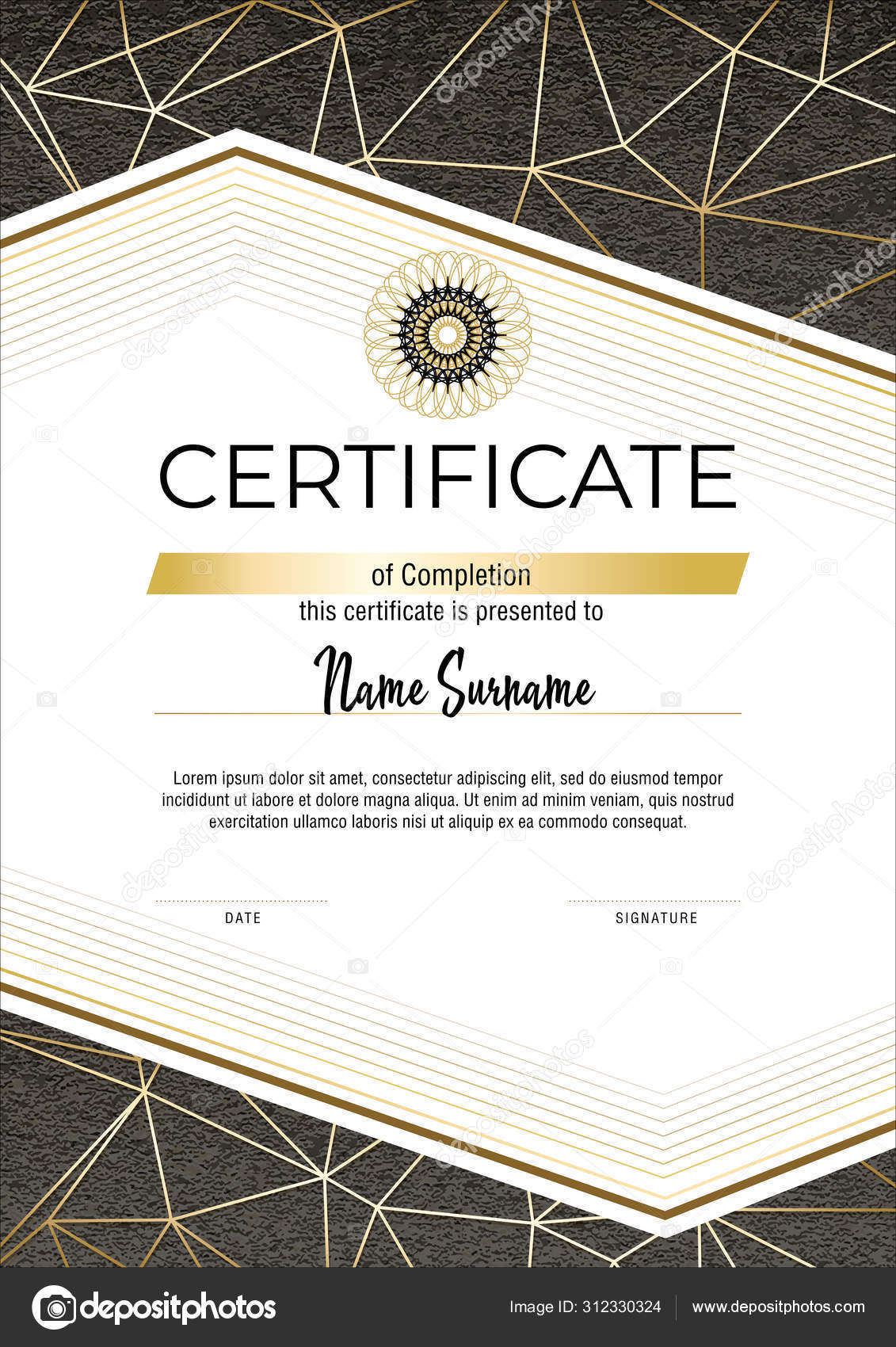 Certificate With Metallic Gold Lines On Grey Background Modern Fashion Horisontal Certificate Template Elegant Diploma In Vector Vector Image By C Vectopicta Vector Stock 312330324