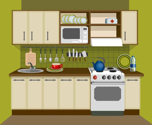 Interior de la cocina en estilo vintage vector ilustración . — Vector de stock