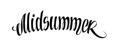 Yaz ortası mektupları. İsveç yaz ortası yazı yazı kaligrafisi beyaza izole edilmiş.