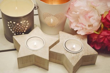 ahşap yıldız mumluk Plastik çiçek