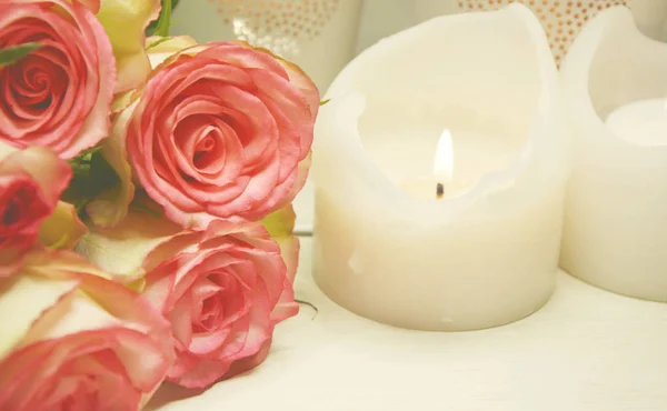 pink roses and candle light  (soft focus,lens blur)