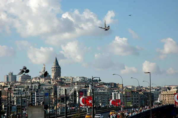 Галатская Башня Галатский Мост Галата Кулеси Галата Кпрс Истанбул Турция — стоковое фото