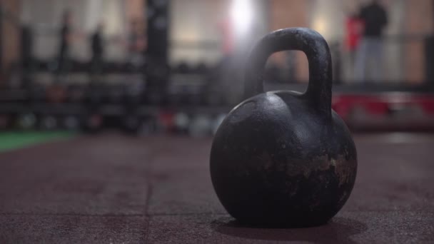 Close Kettlebell Crossfit Gym — Stock Video